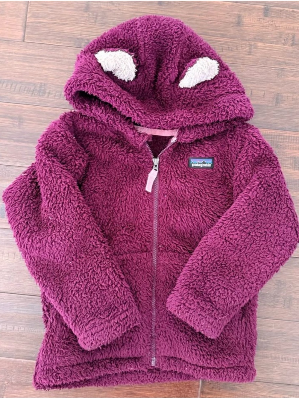 Patagonia Kids Plum Sherpa Zip Hoodie with Ear Detail